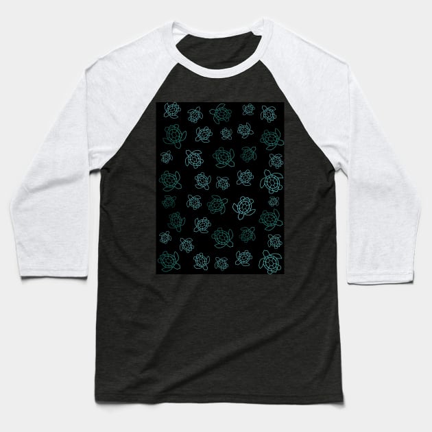 BLUE Sea Turtles On Black Baseball T-Shirt by SartorisArt1